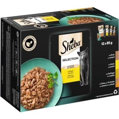 Afbeelding van 96x85g Maaltijdzakjes Selection in Sauce Gevogelte variatie Sheba Kattenvoer