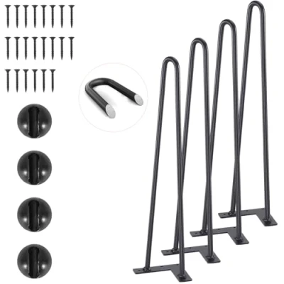 Image de VEVOR Pied de Table en Épingle à Cheveux 4PCS Pieds Bureau 482 mm Acier Massif Capacité Charge 227 kg Meubles 2 Tiges Noirs avec Vis et Patins Protecteurs pour Maison Salle Manger