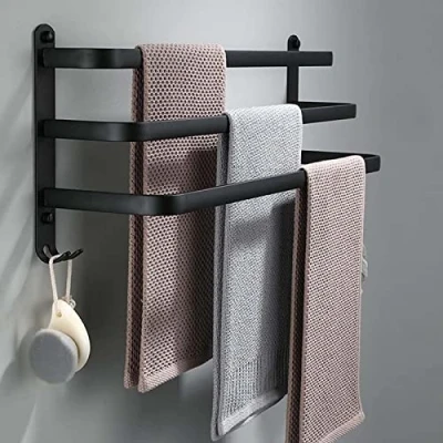 Afbeelding van Handdoekenrek zonder boren 60 cm zwart badkamer handdoekhouder wandhanddoekhouder keukenhanddoekhouder
