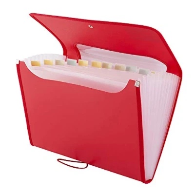 Afbeelding van D.RECT 5590 uittrekbare map, 12 vakken, A4, map voor documenten, accordeon aktetas, rood