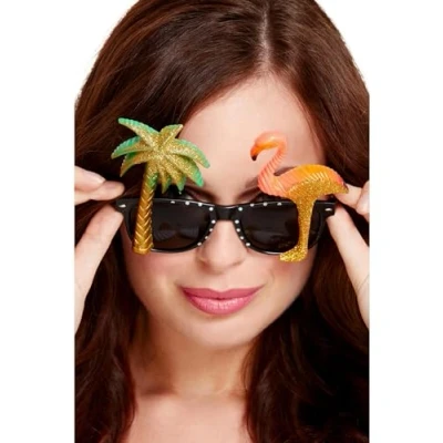 Afbeelding van Smiffys Hawaiiaanse bril met flamingo en palm