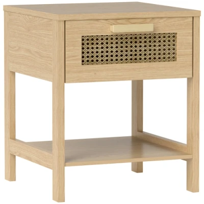 Afbeelding van HOMCOM Nachttisch Nachtschrank Beistelltisch Natürlicher Nachtkommode Mit Schublade Offenen Ablage Rattan Design Natur 40 X 48,4 Cm