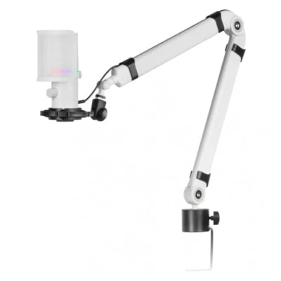 Image de Mars Gaming MMIC XT, Microphone de Studio Professionnel Haute Définition 192Khz 24 bit, Bras Omnidirectionnel, Monture Antivibratoire, Filtre Pop en Maille Métallique, Blanc