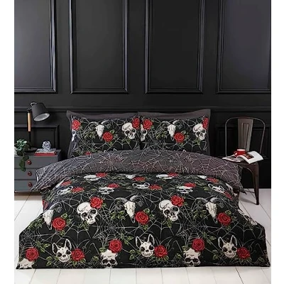 Afbeelding van Skulls and Roses dekbedovertrek eenpersoons met 1 kussensloop &amp; dekbed geschikt voor 140 x 200 cm.