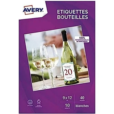 Afbeelding van AVERY Verpakking met 40 zelfklevende flessenetiketten, personaliseerbaar, bedrukbaar, formaat 120 x 90 mm, inkjetprinter,