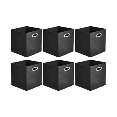 Afbeelding van Amazon Basics 6 stuks opvouwbare opbergkubussen van stof met ovale ogen, zwart