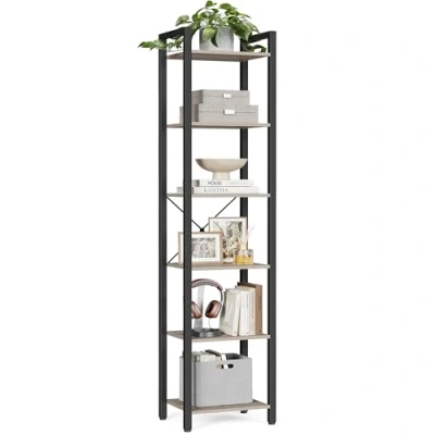 Afbeelding van VASAGLE LLS101B02 Boekenrek met 6 niveaus, boekenkast, opbergkast, voor kantoor, woonkamer, slaapkamer, 30 x 40 187,5 cm, industriële stijl, grijsachtig beige en zwart