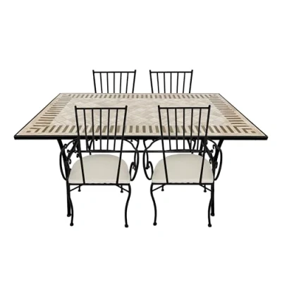 Afbeelding van AXI Leonie 5 delige Mozaïek Bistroset Toscaanse Stijl Metalen frame met keramische tegel Tuin set 4 stoelen en tafel