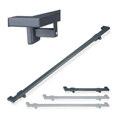 Afbeelding van Relaxdays trapleuning antraciet leuning binnenshuis hoekig model mat met dragers 1000 mm