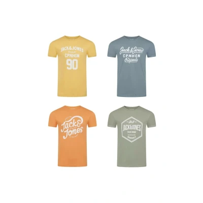 Afbeelding van Jack &amp; Jones Jjlino T shirt met ronde hals en korte mouwen, normale pasvorm, print, zomer, 100% katoen, zwart, wit, groen, rood, blauw, grijs, maten S, M, L, XL, XXL, 3XL (set van 4), 4 stuks.