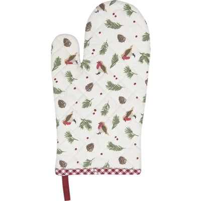 Afbeelding van Clayre &amp; Eef Ovenwant 18x30 cm Rood Wit Katoen Vogel Ovenhandschoen