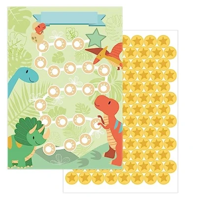 Afbeelding van JEKA Set van 10 beloningsborden voor kinderen Dinosaurusmotief Met sterrenstickers het motiveren huiswerk, zindelijkheidstraining, tandenpoetsen Bord