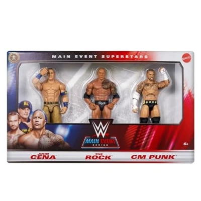 Afbeelding van WWE John Cena, The Rock and CM Punk 3 stuks actiefiguren voor hoofdevenement Superstars Mattel Basic Series Wrestling Action Figure Speelgoed