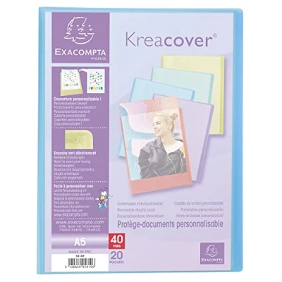 Afbeelding van Exacompta Ref. 5810E 1 Kreacover Pastel aanpasbare semi rigide polypro documentenmap 20 gladde kristallen hoezen 40 weergaven voor A5 afmetingen 18x23cm 5 willekeurige kleuren
