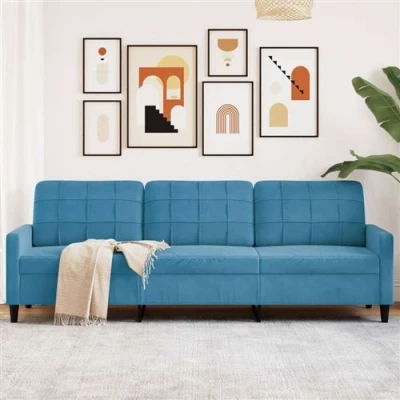 Afbeelding van vidaXL Driezitsbank 210 cm fluweel blauw