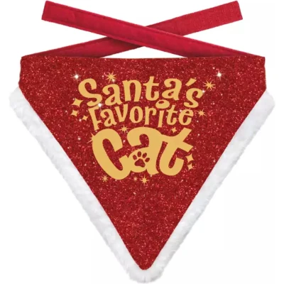 Afbeelding van Plenty Gifts Kerst Bandana Santa&#039;s Favorite Cat Rood Goud