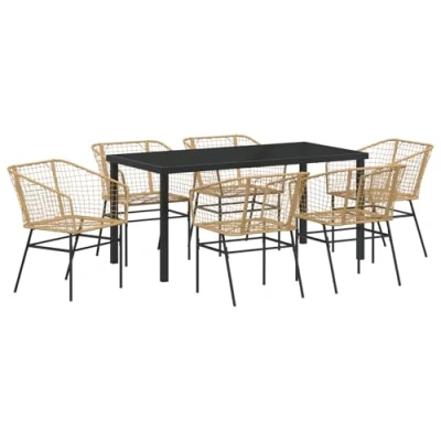 Afbeelding van vidaXL 7 delig Tuin Eetset Bruin Poly Rattan