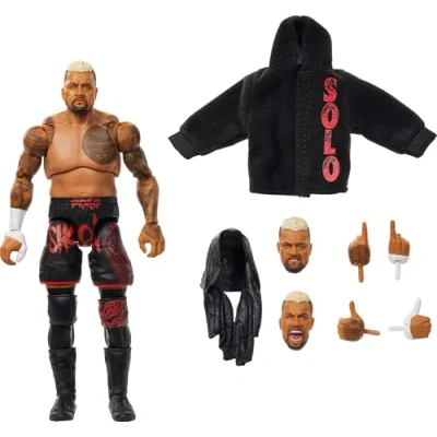 Afbeelding van Mattel WWE Ultimate Edition figuur en accessoires, Solo Sikoa verzamelset, 15,2 cm, verwisselbare koppen handen, 30 gewrichtspunten