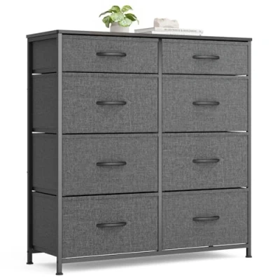 Afbeelding van Xbro AP72 stoffen ladekast met 8 laden, slaapkamer houten blad, gang slaapkamer, Comode kast, gangkast voor keuken, kantoor, gang, donkergrijs