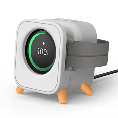 Afbeelding van elago GWT5 Opladerhouder compatibel met Samsung Galaxy Watch 7, 6/6 Classic, 5/5 Pro [40/43/44/45/47 mm], klassiek luidsprekerdesign, nachtmodus [kabel niet inbegrepen] (grijs)