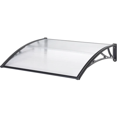 Afbeelding van [en.casa] Voordeurluifel, design, luifel, weerbestendig, polycarbonaat, aluminium, kunststof, 5 mm dik, 100 x cm, zwart, transparant