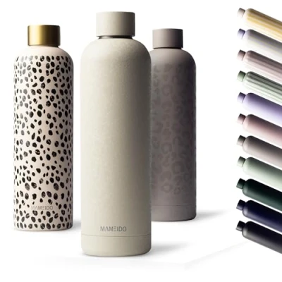 Afbeelding van MAMEIDO Thermosfles 1l, 750ml &amp; 500ml Roestvrijstalen geïsoleerde fles, waterdicht, BPA vrij, houdt 24 uur koud en 12 warm (kristalzand, 750ml)