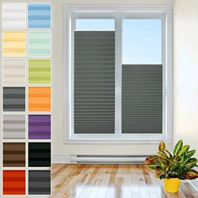 Afbeelding van Plissé rolgordijn met Klemmfix Jaloezie zonder boren, topkwaliteit Pearl stofcollectie Easyfix klemdrager gespannen Vouwgordijn, inkijkbescherming en zonwering venster [grafiet, B: 65cm, H: 150cm]