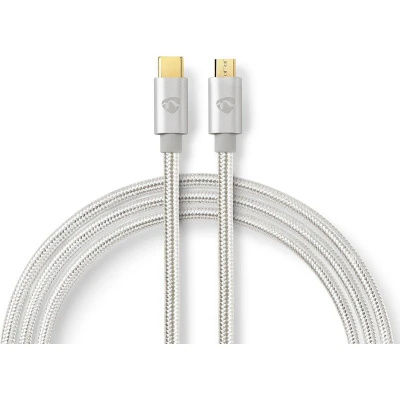 Afbeelding van USB C naar Micro kabel 3 meter 2.0 (100% koper, Zilver)