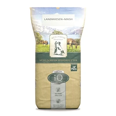 Afbeelding van Mühldorfer IQ Landwiesen Mash paardenvoer, zonder granen en melasse, rijk aan structuur, suikerarm, met kruiden groentechips, 12,5 kg