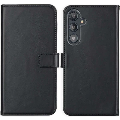 Afbeelding van Selencia Hoesje Geschikt voor Samsung Galaxy S24 FE Met Pasjeshouder Echt Lederen Bookcase Zwart