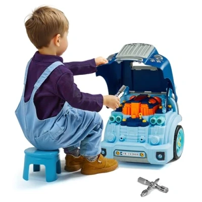 Image de VEVOR Jouet Moteur Camion Jeu Imitation Mécanicien Enfant avec Accessoires Bleu
