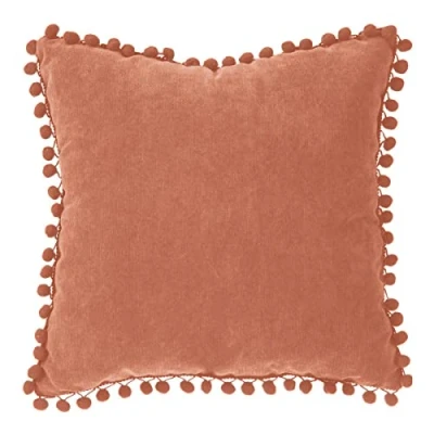 Afbeelding van SIERKUSSEN VELVET POMPON Kussens woonkamer Terracotta 40X40 CM