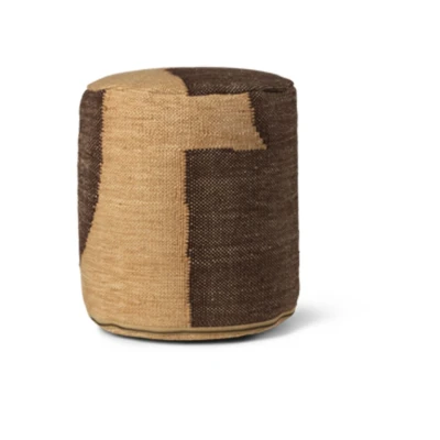 Afbeelding van ferm LIVING Forene Poef Cilinder Tan/Chocolate