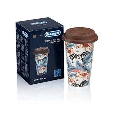 Afbeelding van De&#039;Longhi Reisbeker, dubbelwandige thermosfles voor warme en koude dranken, gemakkelijk mee te nemen, antislip siliconen hoes, 300 ml capaciteit, DLSC067
