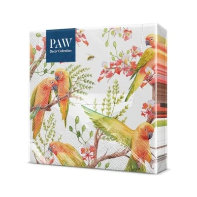 Afbeelding van PAW Papieren servetten, 3 laags (33 x 33 cm), 20 stuks, perfect voor verjaardagen, feesten, bruiloften, kommunion en vieringen, tafeldecoratie exotische vogels