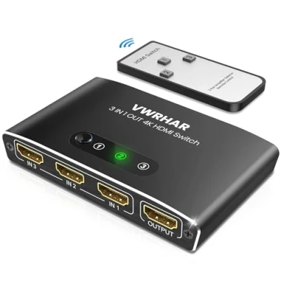 Afbeelding van 3 in 1 HDMI schakelaar van aluminium met afstandsbediening ondersteunt 4K 3D HD monitoren, draadloze compatibel PS5/PS4/PS3, laptop/pc, DVD, Blu Ray, Xbox, Roku, TV/HDTV