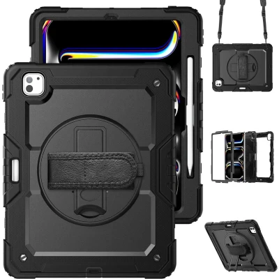 Afbeelding van Accezz Tablet Hoes Geschikt voor iPad Pro 13 (2024) M4 Rugged Backcover Shoulder Strap Zwart