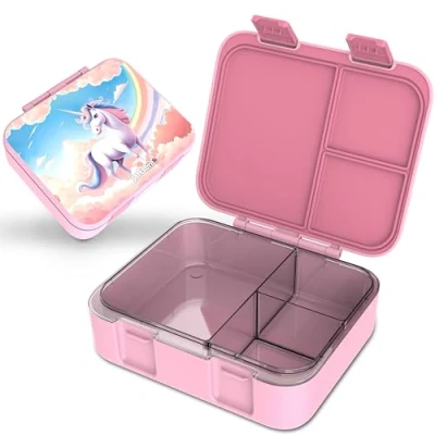 Afbeelding van Jarlson® Mili Lunchbox voor kinderen met vakken, BPA vrij, lekvrij, kleuterschool en school, 1000 ml, licht gewicht (roze eenhoorn)