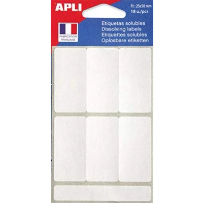 Afbeelding van APLI 102545 zak met 18 witte oplosbare etiketten, 25 x 50 mm
