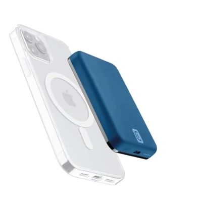 Afbeelding van Cellularline Wireless Power Bank Mag 5000 Draagbare oplader compatibel met Safe ecosysteem Capaciteit mAh 7,5 W draadloos opladen 1 x USB C 18 voor iPhone 12 en hoger Blauw