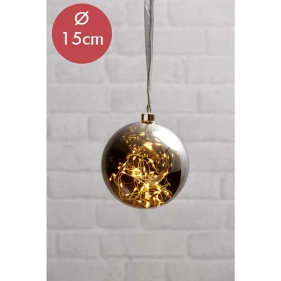 Afbeelding van Kerstbal met 40 LED lampjes 15cm rook zwart