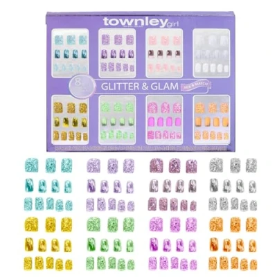 Afbeelding van Townley Girl 96 stuks Press On Nails Set, Glitter van Glam, 8 verschillende Mix en Match Sets, zelfklevende kunstnagels voor volwassenen