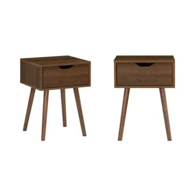 Afbeelding van sweeek Set van 2 nachtkastjes in walnootkleurig hout, 1 lade