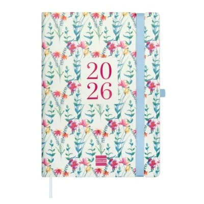 Afbeelding van Finocam agenda 2026, week op 2 pagina&#039;s, verticale presentatie januari december (12 maanden) A5 met elastiek en bladwijzer van geweven lint Capri softcover Happy International