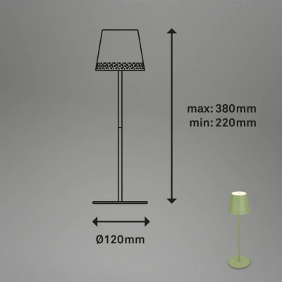 Afbeelding van Briloner Leuchten KIKI oplaadbare LED tafellamp 2,6W 3 traps dimmer Touch USB 2600 mAh batterij lime groen