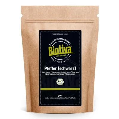 Afbeelding van Biotiva Biologische zwarte peper 250 g Premium Bio peperkorrels geschikt voor pepermolens Piper Nigrum Herkomst Sri Lanka / Ceylon