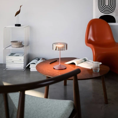 Afbeelding van Numotion LED oplaadbare tafellamp, roségoud, glas, IP54, dimbaar