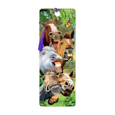 Afbeelding van 3D LiveLife Bladwijzer Deluxebase Rigolos paarden. Pagina Marker Paard met lenticulaire illustraties onder licentie van de gerenommeerde kunstenaar Michale Searle