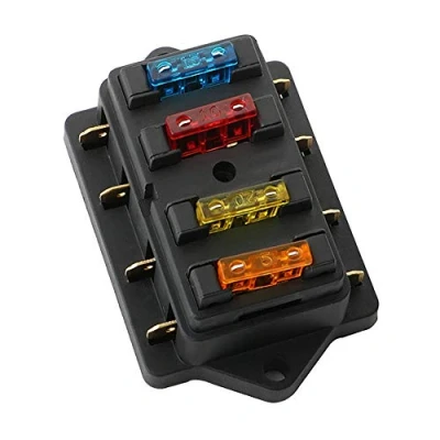Afbeelding van FULARR Premium 4 weg Car Blade Fuse Box, universele standaard bladzekeringhouder, met 10 stuks gratis bladzekering, voor auto, boot, marine, trike, 12 V/24 V