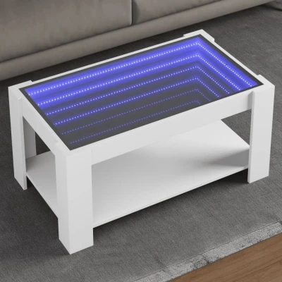 Afbeelding van Salontafel met LED 93x53x45 cm bewerkt hout wit